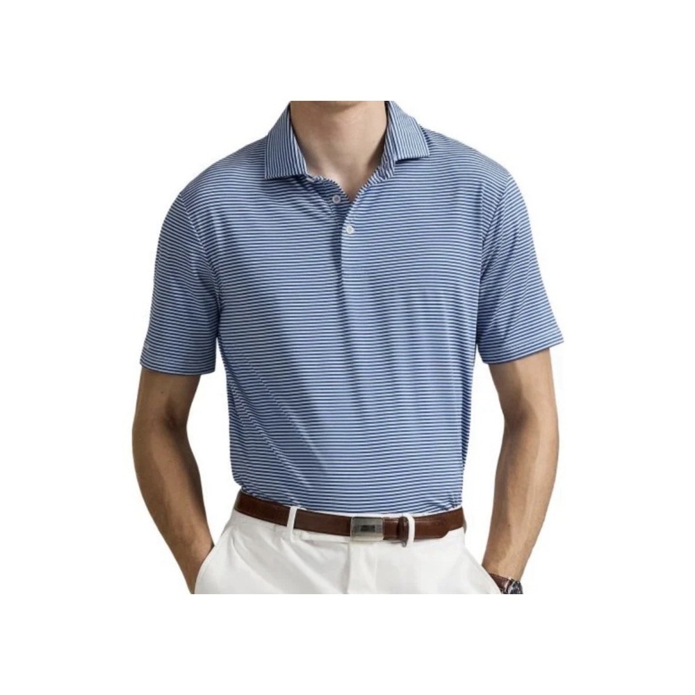 rlx ralph lauren Golf polo shirt mens XXL Blue White Striped Wicking Short Slvs